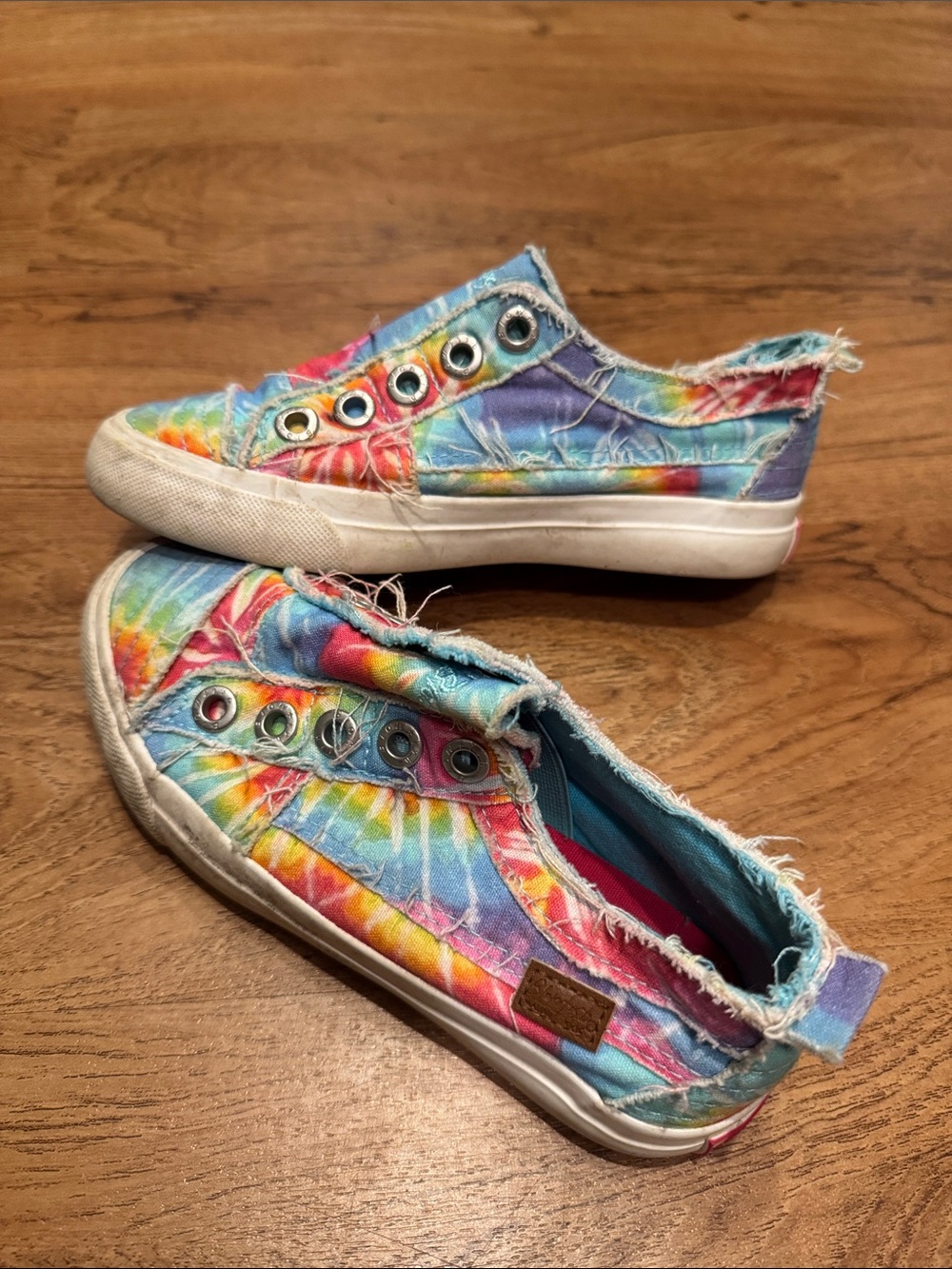 Kids Tie-Dye Slip-On Sneakers with Frayed Trim - Multi